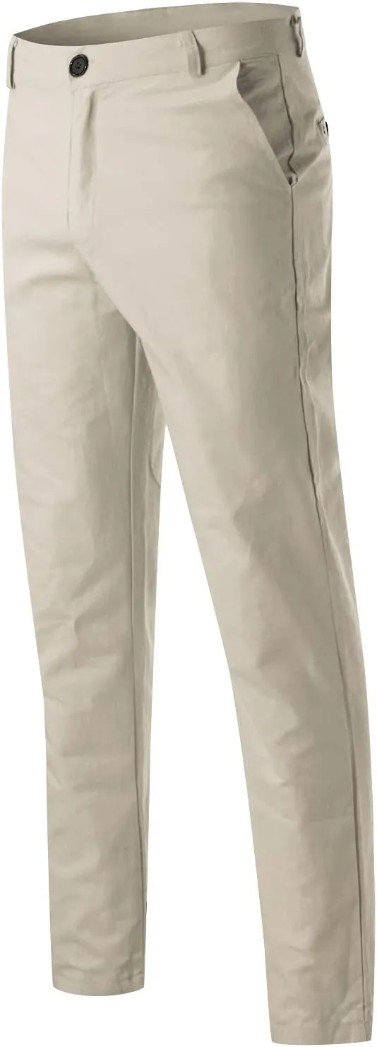 2021 Mens Chino Fit Flat Front Dress Pants Casual Cotton Jeans Slim Fit Skinny Stretchy Slacks Tapered Trousers