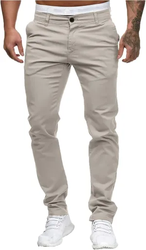 2021 Mens Chino Fit Flat Front Dress Pants Casual Cotton Jeans Slim Fit Skinny Stretchy Slacks Tapered Trousers