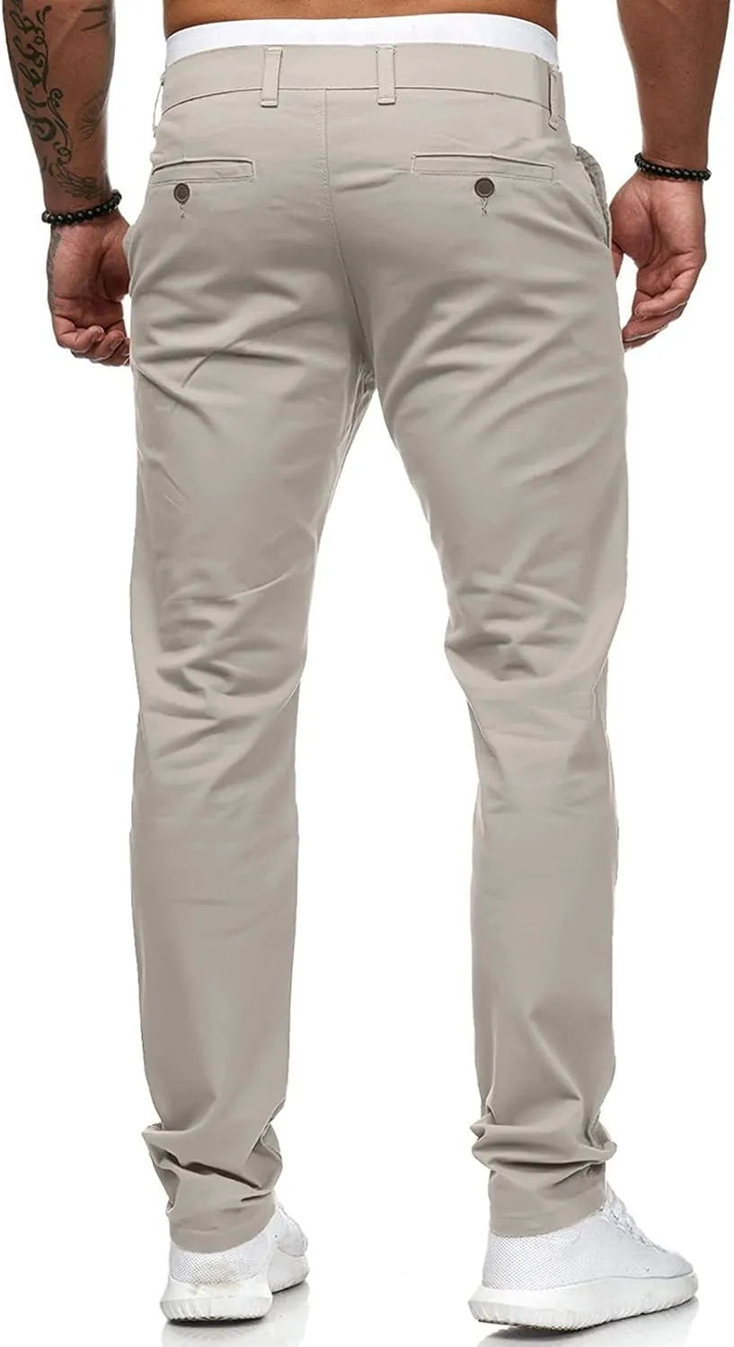 2021 Mens Chino Fit Flat Front Dress Pants Casual Cotton Jeans Slim Fit Skinny Stretchy Slacks Tapered Trousers