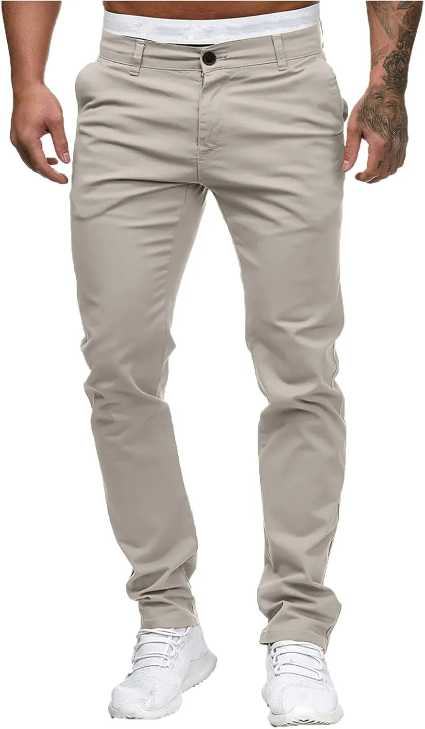 2021 Mens Chino Fit Flat Front Dress Pants Casual Cotton Jeans Slim Fit Skinny Stretchy Slacks Tapered Trousers