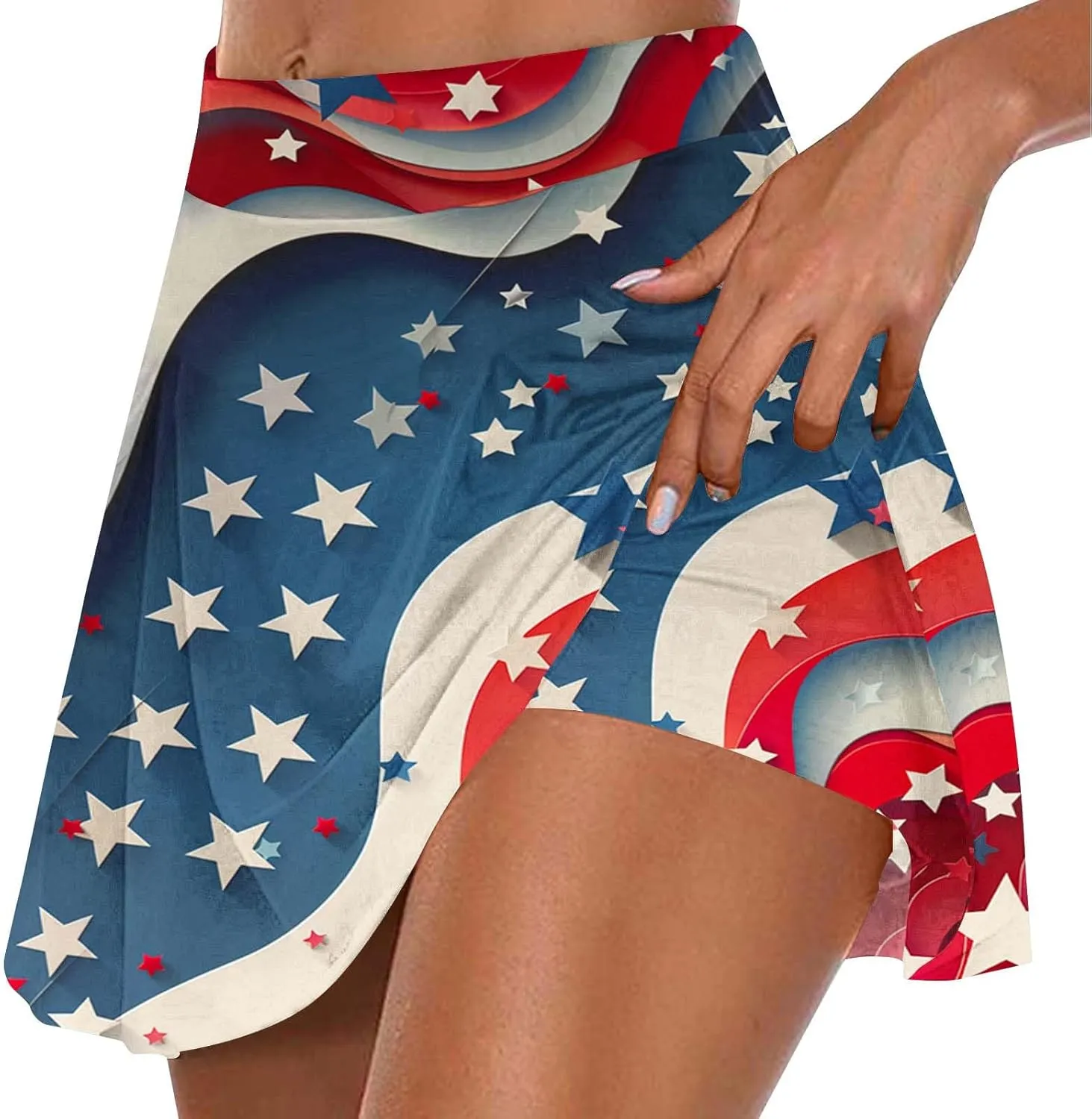 4th of July Skort Patriotic Skirts for Women American Flag Tennis Skirts with Shorts High Waisted Flowy Summer Skorts