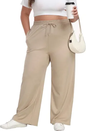 A-Wintage Plus Size Wide Leg Pants for Women Soft Casual Pants Loose Fit Drawstring Pajama Pants with Pockets