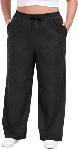 A-Wintage Plus Size Wide Leg Pants for Women Soft Casual Pants Loose Fit Drawstring Pajama Pants with Pockets