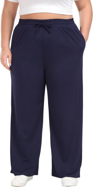 A-Wintage Plus Size Wide Leg Pants for Women Soft Casual Pants Loose Fit Drawstring Pajama Pants with Pockets