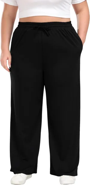 A-Wintage Plus Size Wide Leg Pants for Women Soft Casual Pants Loose Fit Drawstring Pajama Pants with Pockets