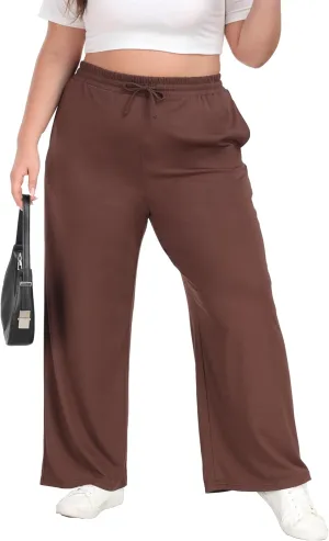 A-Wintage Plus Size Wide Leg Pants for Women Soft Casual Pants Loose Fit Drawstring Pajama Pants with Pockets