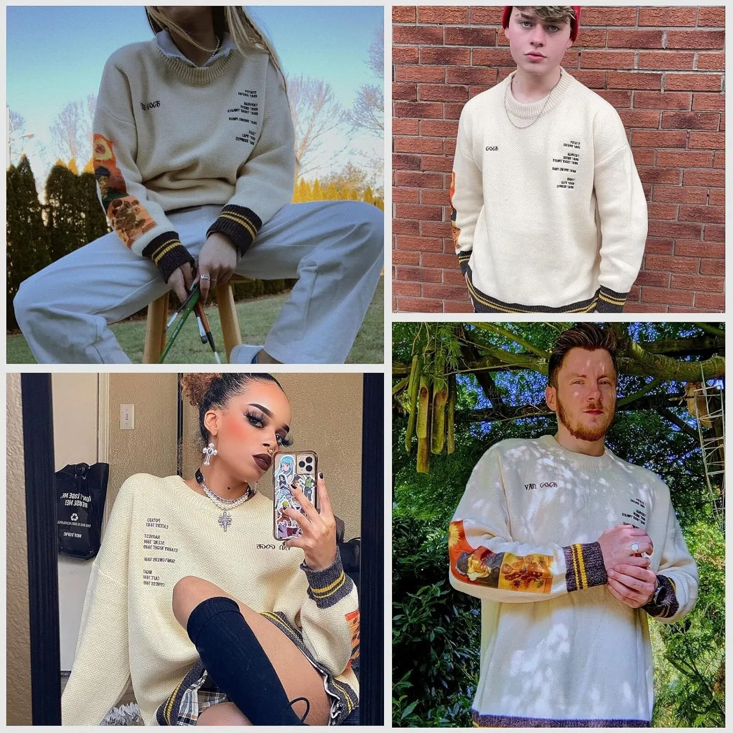 Aelfric Eden Oversized Sweater Graphic Van Gogh Printed Unisex 90s Vintage Women Knit Sweaters Men Casual 2024 Pullover