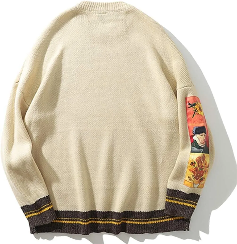 Aelfric Eden Oversized Sweater Graphic Van Gogh Printed Unisex 90s Vintage Women Knit Sweaters Men Casual 2024 Pullover