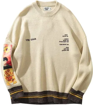 Aelfric Eden Oversized Sweater Graphic Van Gogh Printed Unisex 90s Vintage Women Knit Sweaters Men Casual 2024 Pullover
