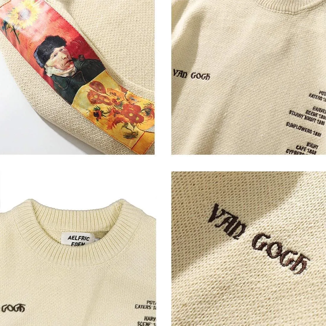 Aelfric Eden Oversized Sweater Graphic Van Gogh Printed Unisex 90s Vintage Women Knit Sweaters Men Casual 2024 Pullover