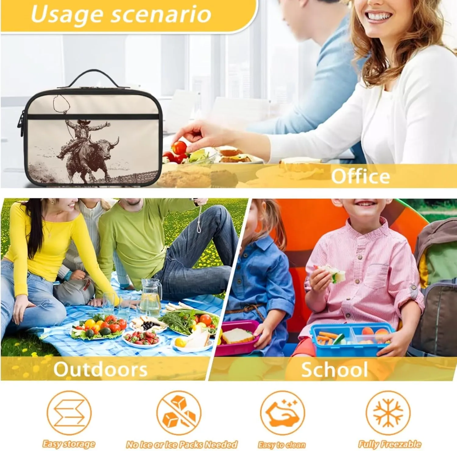Agoviwo Cowboy Print Girls Backpack with Lunch Box Cute Bookbag Backpack Soft Casual Backpack with Portable Lunch Bag
