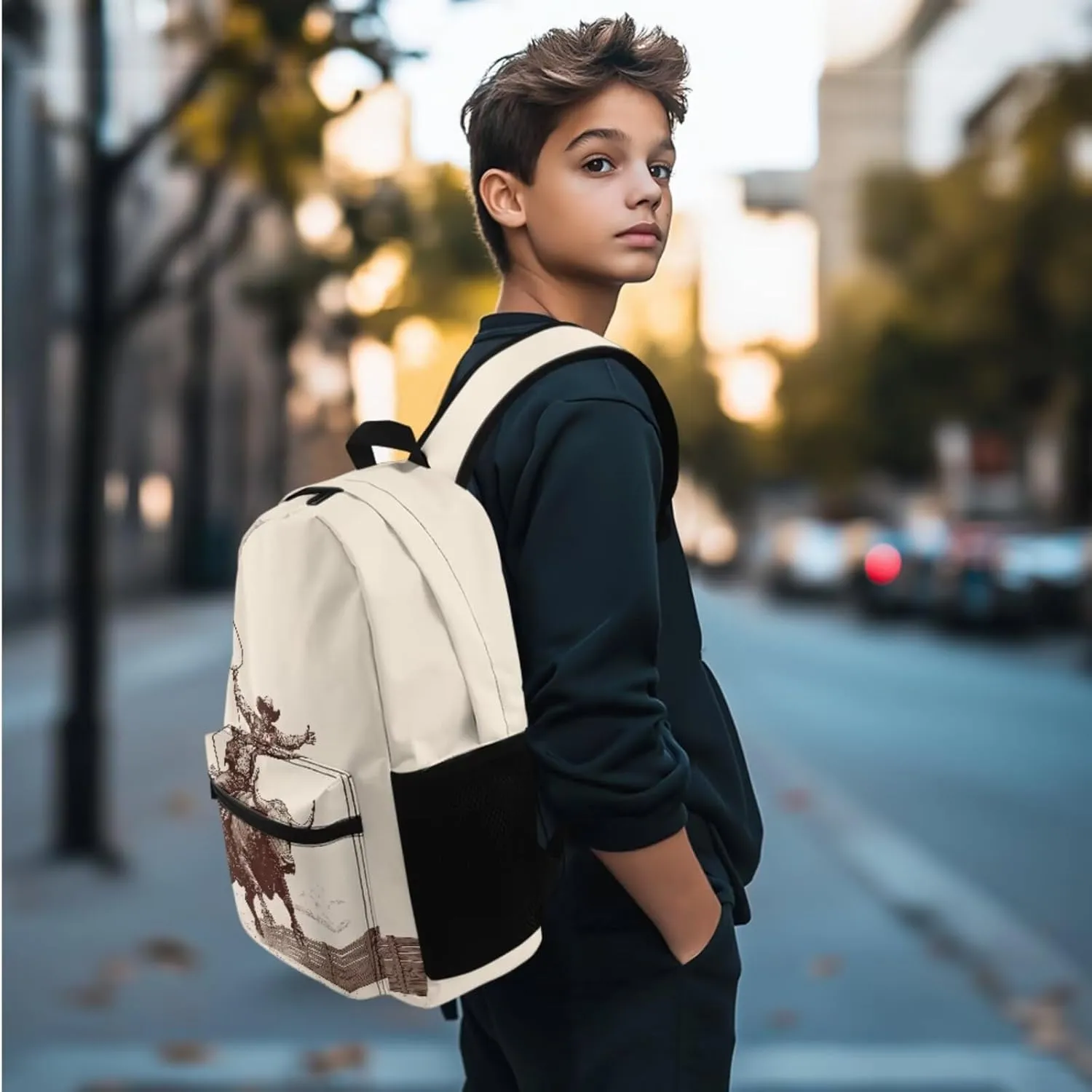 Agoviwo Cowboy Print Girls Backpack with Lunch Box Cute Bookbag Backpack Soft Casual Backpack with Portable Lunch Bag