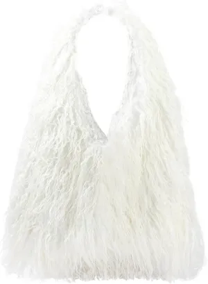 Aisi Women Faux Fur Tote Bag Fluffy Plush Shoulder Bags Soft Casual Hobo Bag Big Capacity Shopping Bag