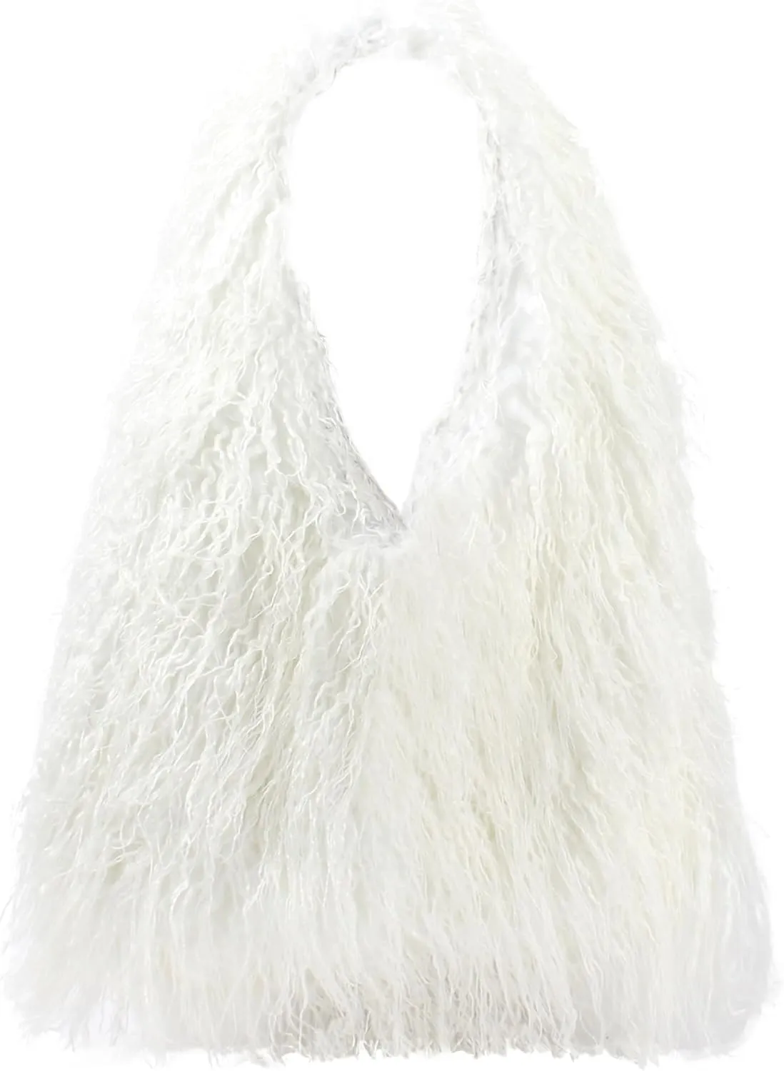 Aisi Women Faux Fur Tote Bag Fluffy Plush Shoulder Bags Soft Casual Hobo Bag Big Capacity Shopping Bag