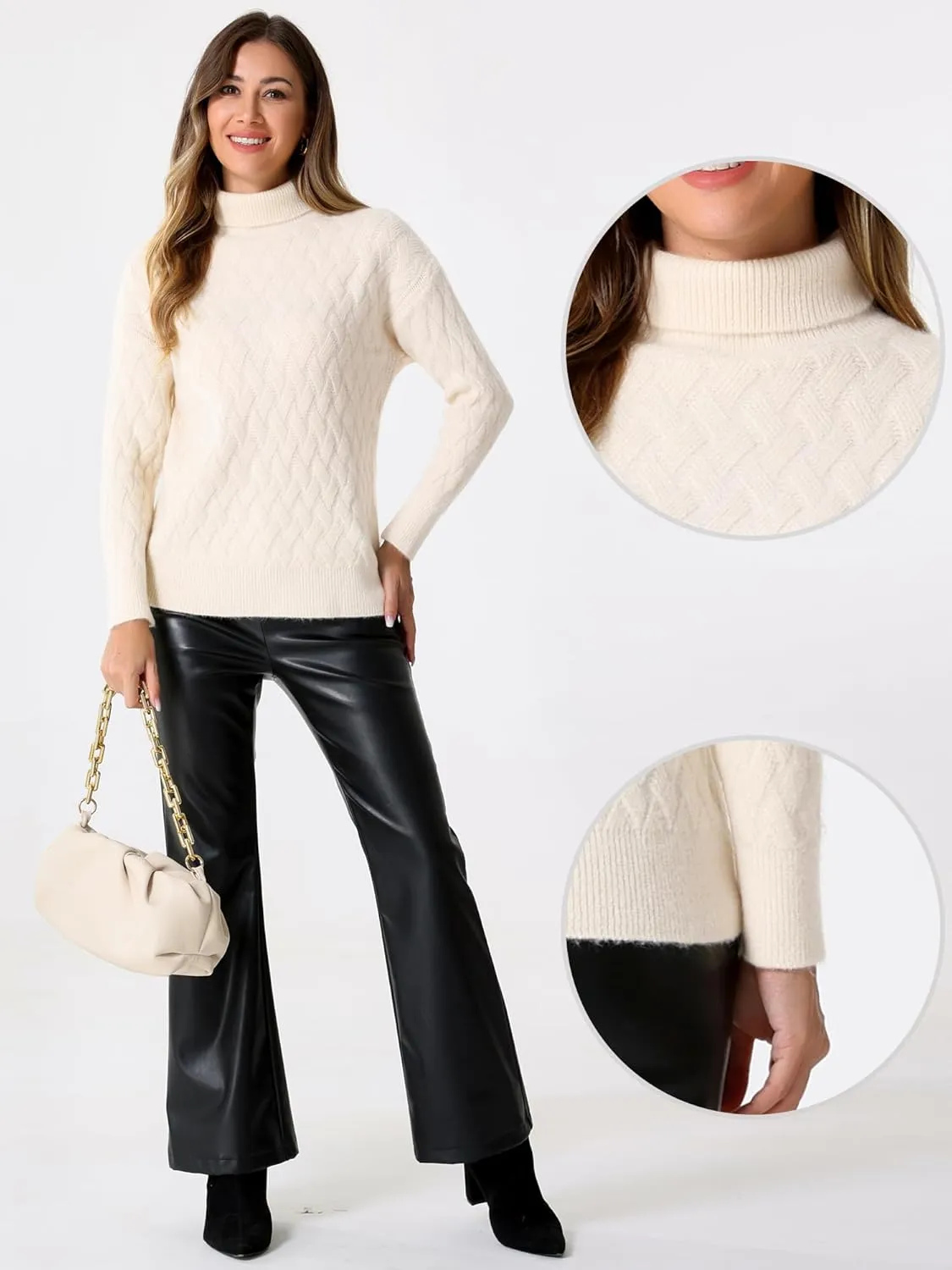 Allegra K Ribbed Sweater for Women's High Neck Long Sleeve Stretch Winter Knit Turtleneck Top