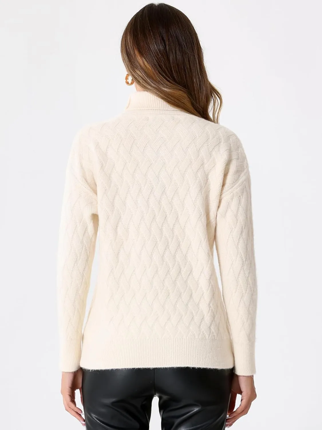 Allegra K Ribbed Sweater for Women's High Neck Long Sleeve Stretch Winter Knit Turtleneck Top