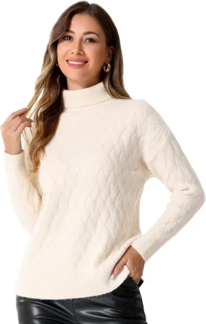 Allegra K Ribbed Sweater for Women's High Neck Long Sleeve Stretch Winter Knit Turtleneck Top