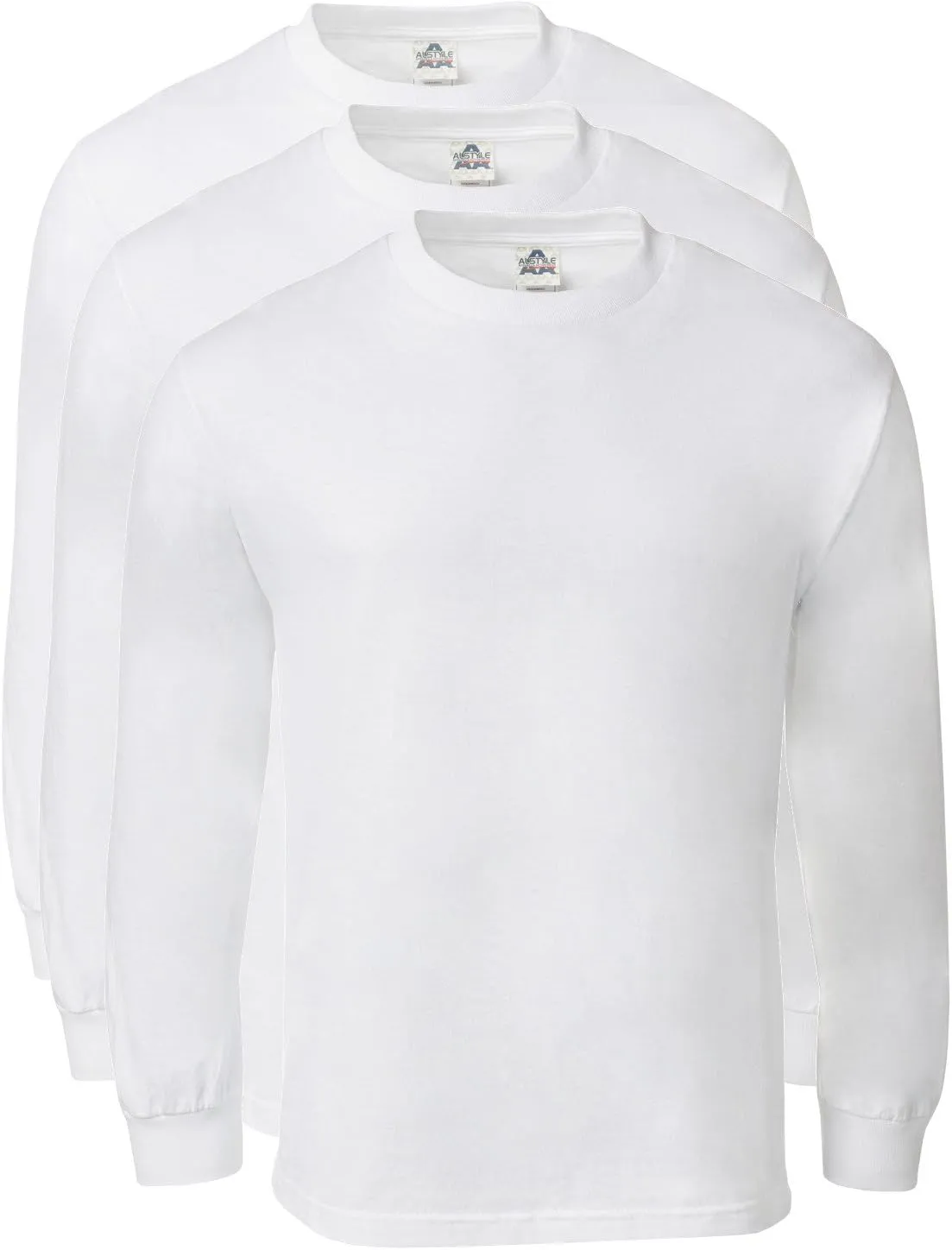 Alstyle Men's Classic Cotton Crew Neck Long Sleeve Plain T-Shirt 3-Pack-Assorted