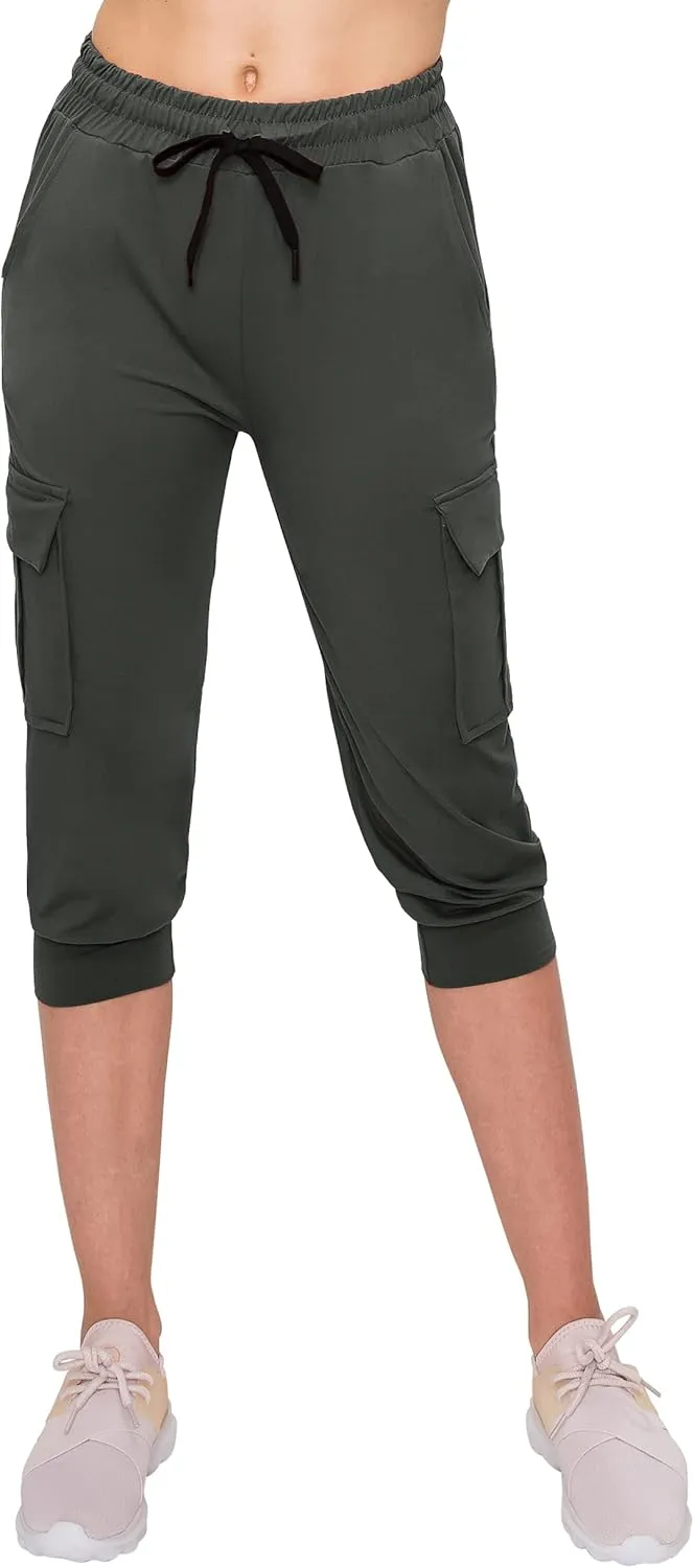 ALWAYS Capri Cargo Jogger Pants for Women - Super Soft Casual Drawstrings Track Cuff Bottoms