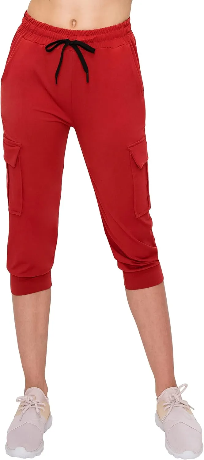 ALWAYS Capri Cargo Jogger Pants for Women - Super Soft Casual Drawstrings Track Cuff Bottoms