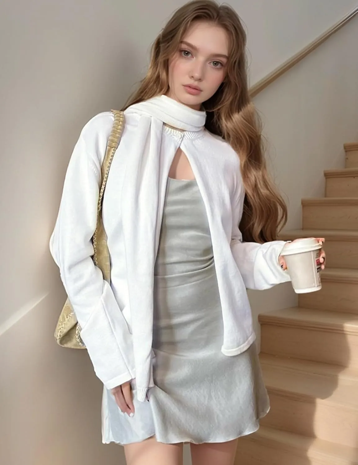 Arssm Womens One Button Cardigan Sweaters Crewneck Long Sleeve Sweater Open Front Knit Sweater Top