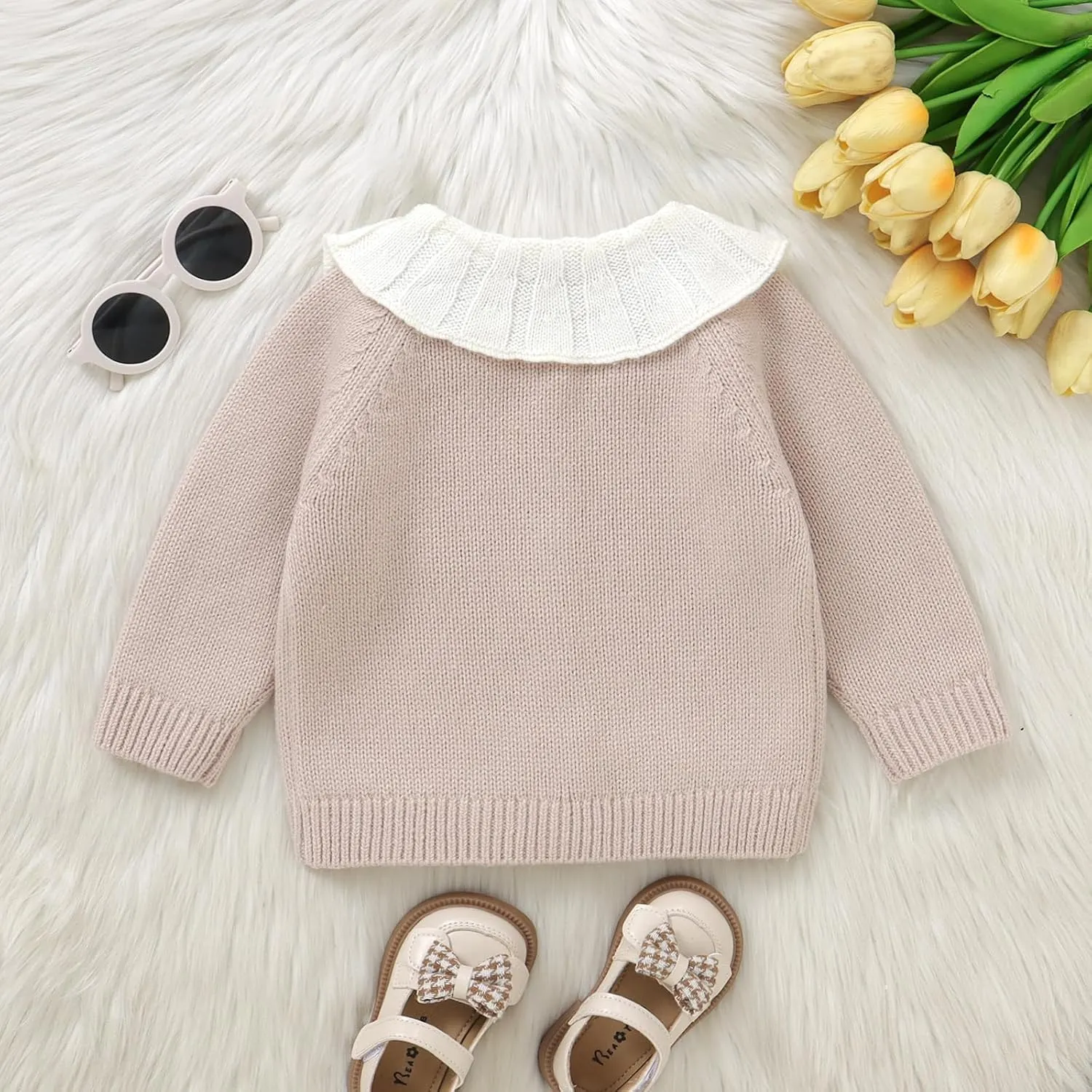 Baby Girl Cardigan Knit Sweater Animal Embroidery Chunky Coat Doll Collar Knitwear Toddler Infant Spring Clothes