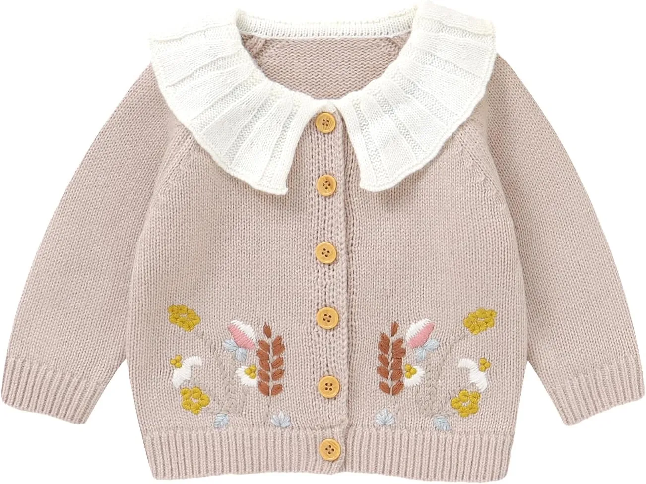 Baby Girl Cardigan Knit Sweater Animal Embroidery Chunky Coat Doll Collar Knitwear Toddler Infant Spring Clothes