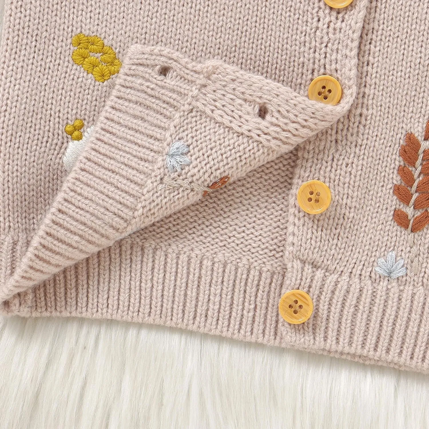Baby Girl Cardigan Knit Sweater Animal Embroidery Chunky Coat Doll Collar Knitwear Toddler Infant Spring Clothes