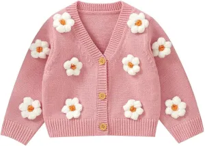 Baby Girl Cardigan Sweater Toddler Knit V-Neck Button Long Sleeve Outwear Fall Winter Clothes