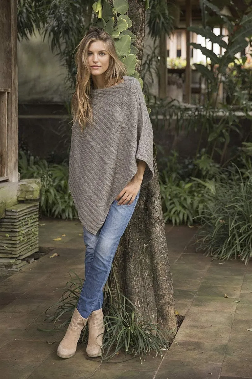 Back From Bali Womens Cable Knit Poncho Sweater Cape Boho Soft Casual