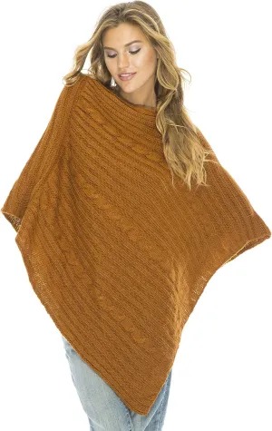 Back From Bali Womens Cable Knit Poncho Sweater Cape Boho Soft Casual