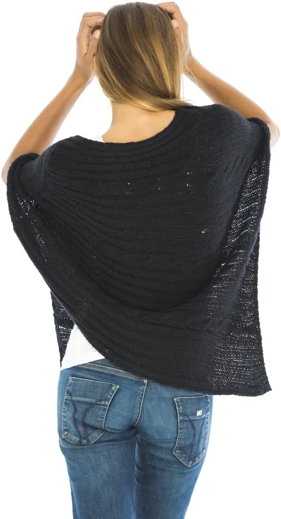 Back From Bali Womens Cable Knit Poncho Sweater Cape Boho Soft Casual