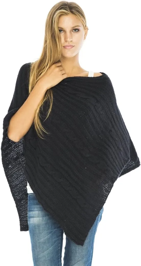 Back From Bali Womens Cable Knit Poncho Sweater Cape Boho Soft Casual