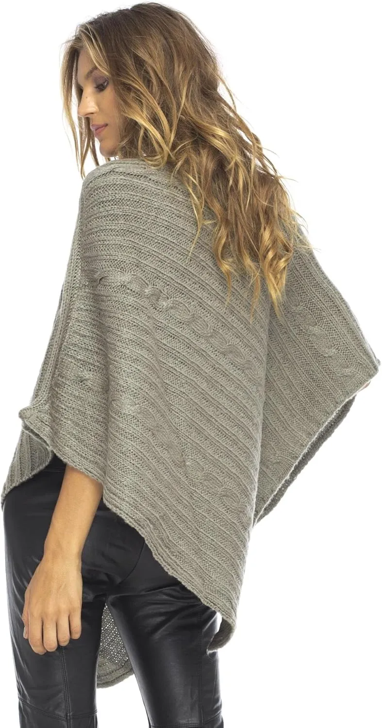 Back From Bali Womens Cable Knit Poncho Sweater Cape Boho Soft Casual