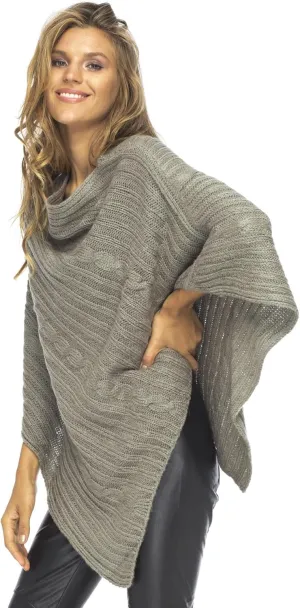Back From Bali Womens Cable Knit Poncho Sweater Cape Boho Soft Casual