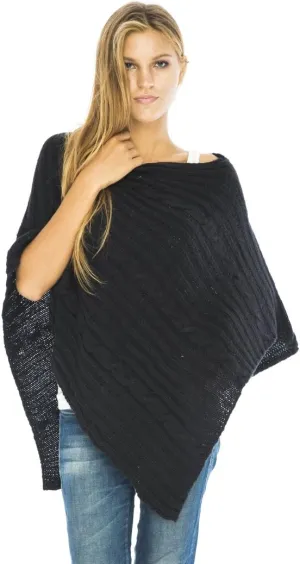 Back From Bali Womens Cable Knit Poncho Sweater Cape Boho Soft Casual