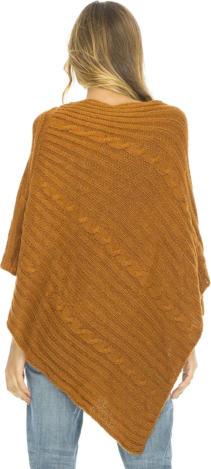 Back From Bali Womens Cable Knit Poncho Sweater Cape Boho Soft Casual
