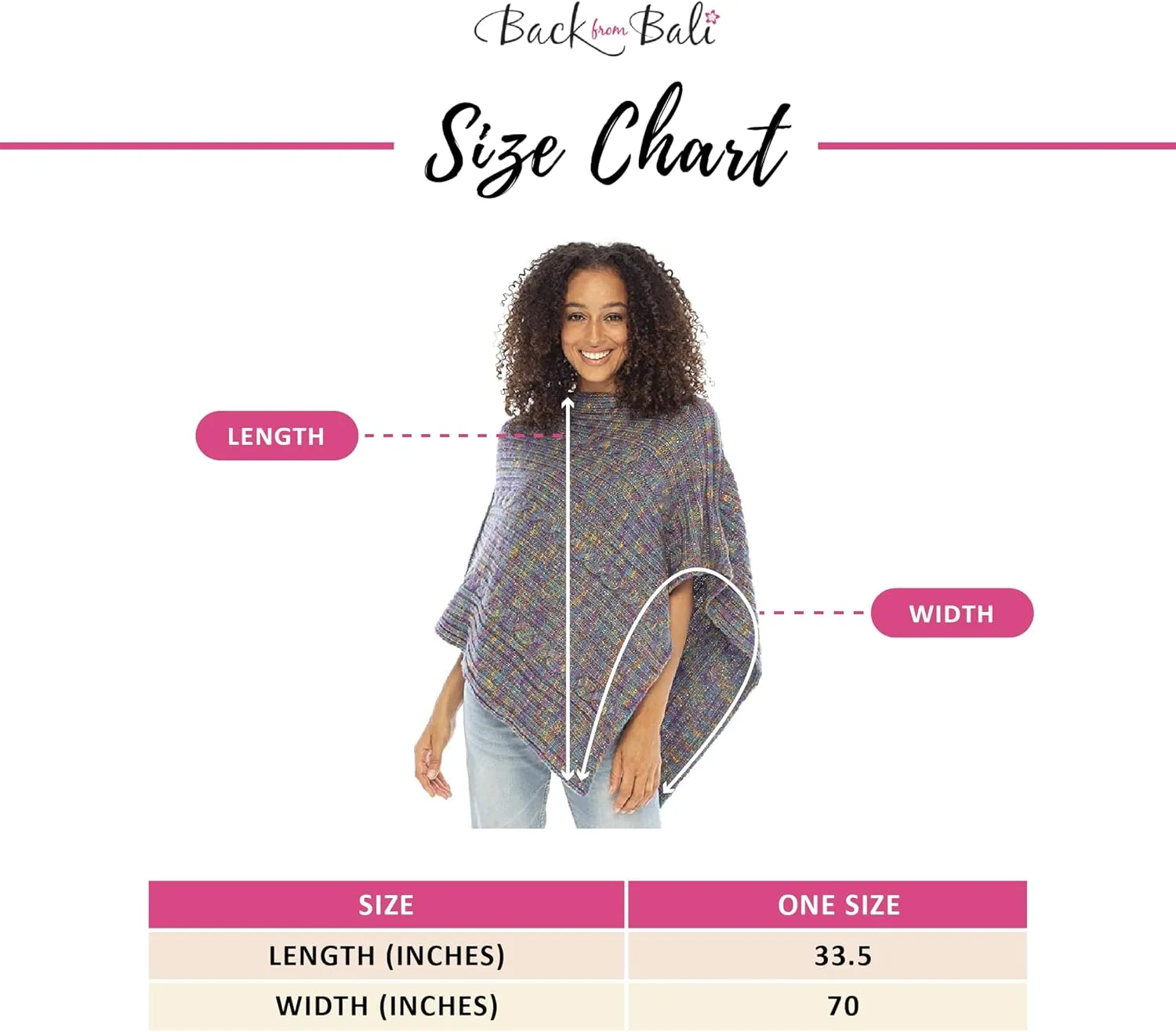 Back From Bali Womens Cable Knit Poncho Sweater Cape Boho Soft Casual