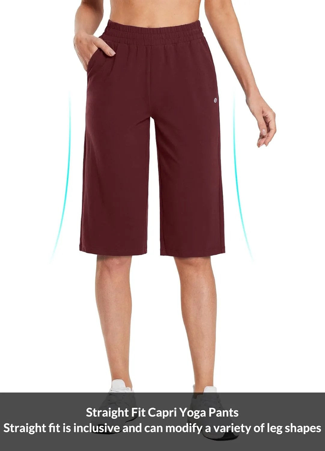 baleaf Women's 15"/17" Cotton Long Shorts Below The Knee with Pockets Drawstring Walking Bermuda Shorts Yoga Capri Pants