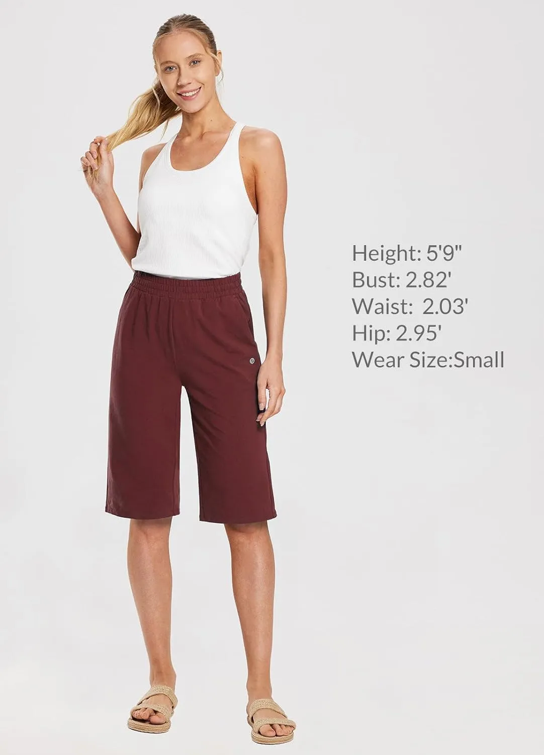 baleaf Women's 15"/17" Cotton Long Shorts Below The Knee with Pockets Drawstring Walking Bermuda Shorts Yoga Capri Pants
