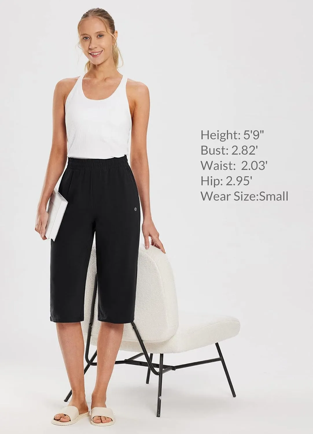 baleaf Women's 15"/17" Cotton Long Shorts Below The Knee with Pockets Drawstring Walking Bermuda Shorts Yoga Capri Pants