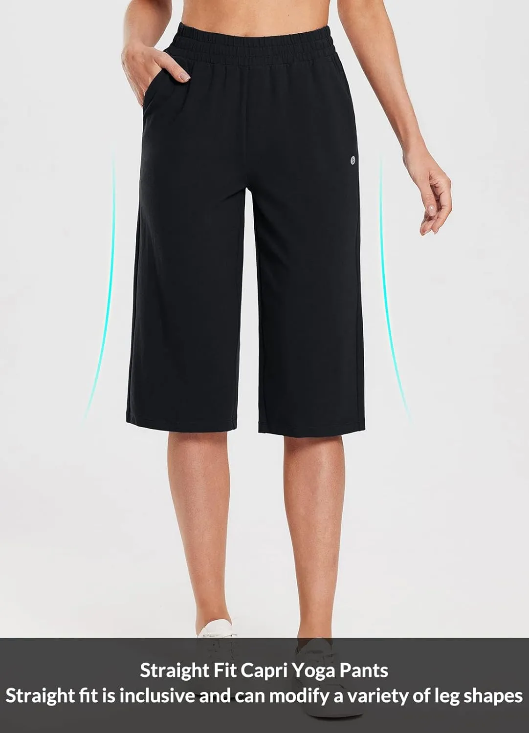 baleaf Women's 15"/17" Cotton Long Shorts Below The Knee with Pockets Drawstring Walking Bermuda Shorts Yoga Capri Pants