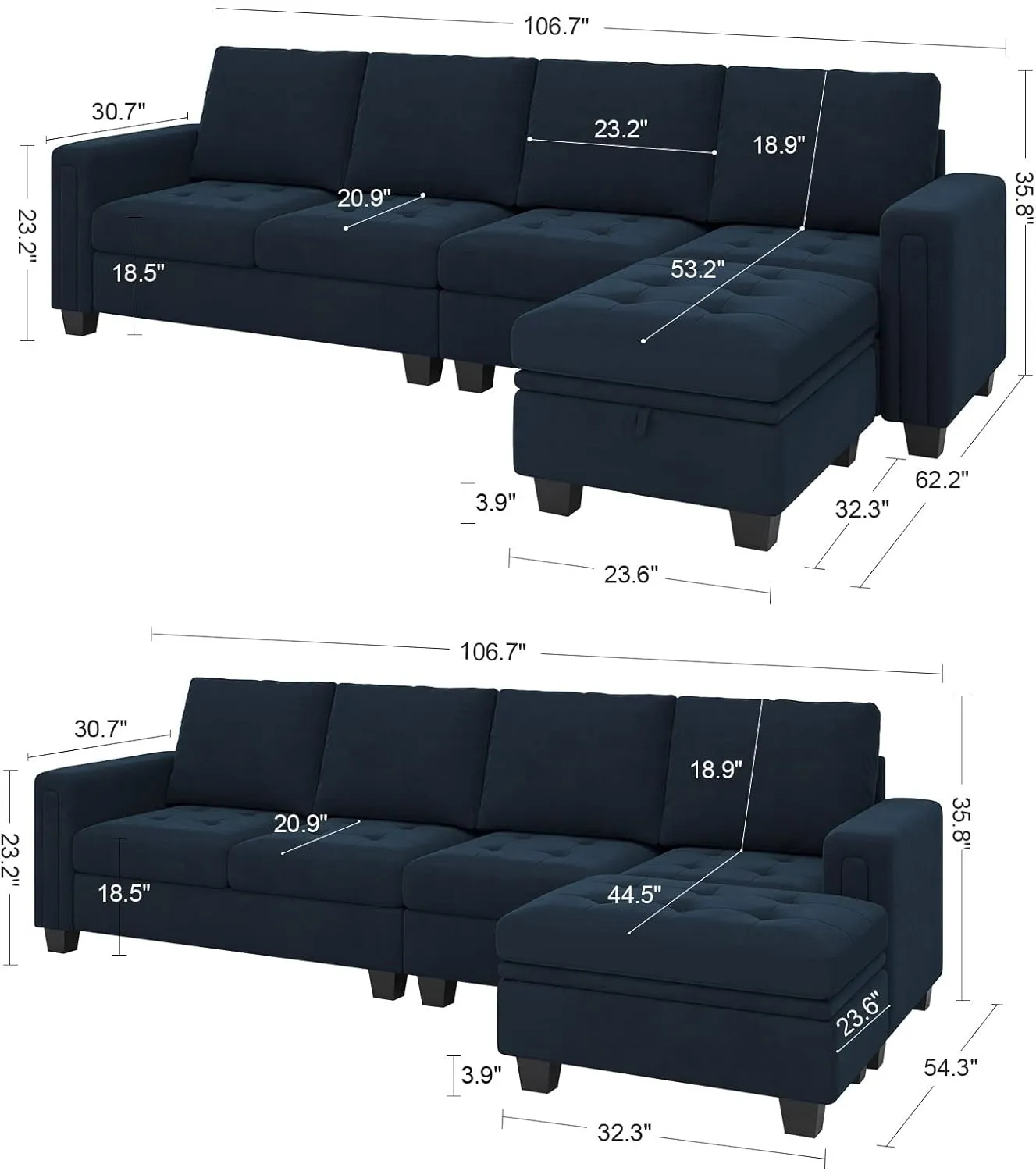 Belffin Reversible Sectional Convertible Storage by Couch.com