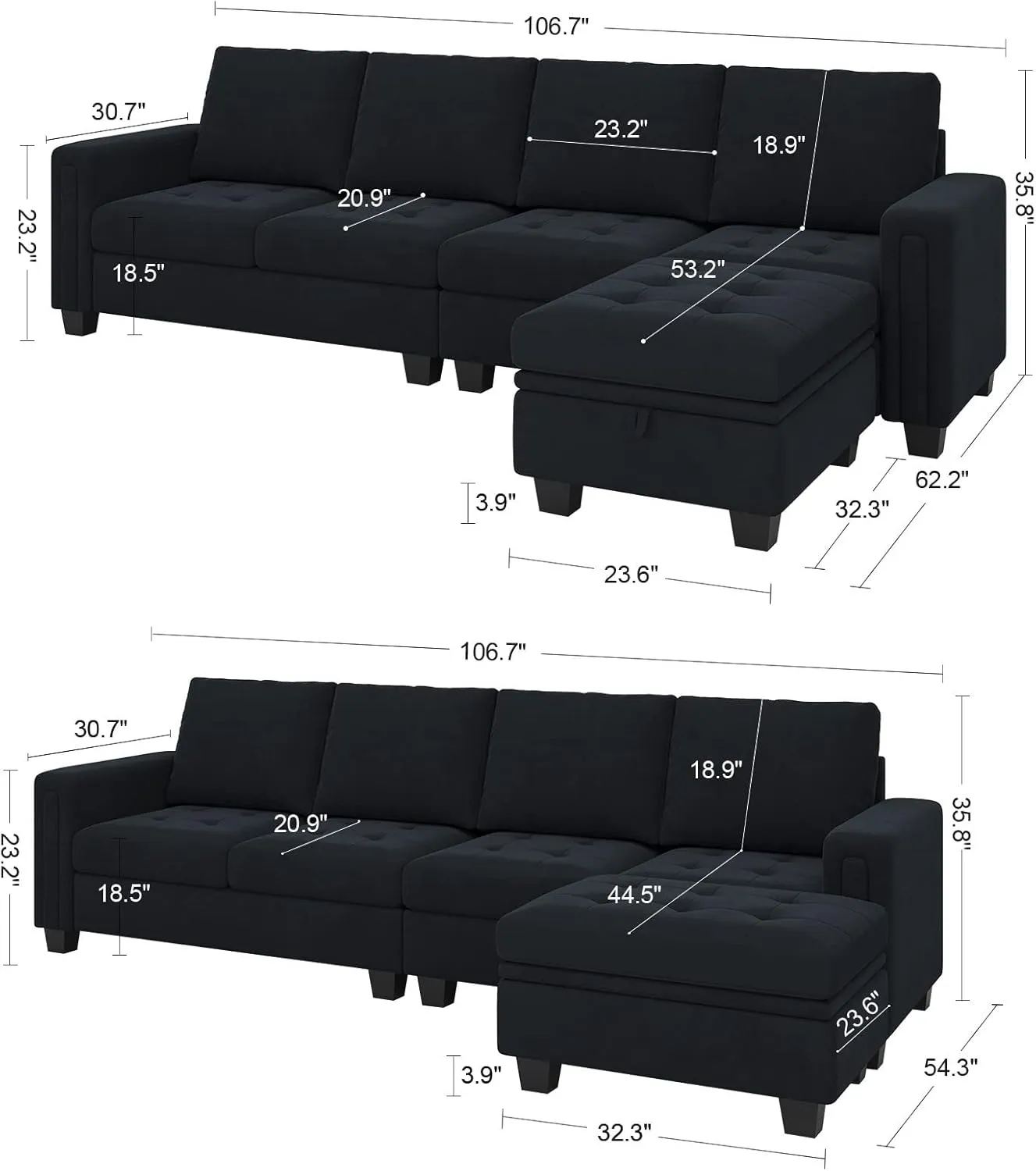 Belffin Reversible Sectional Convertible Storage by Couch.com