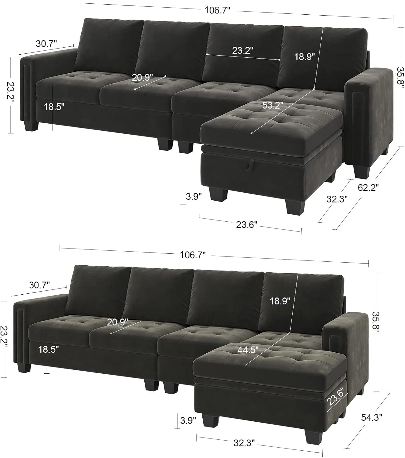 Belffin Reversible Sectional Convertible Storage by Couch.com