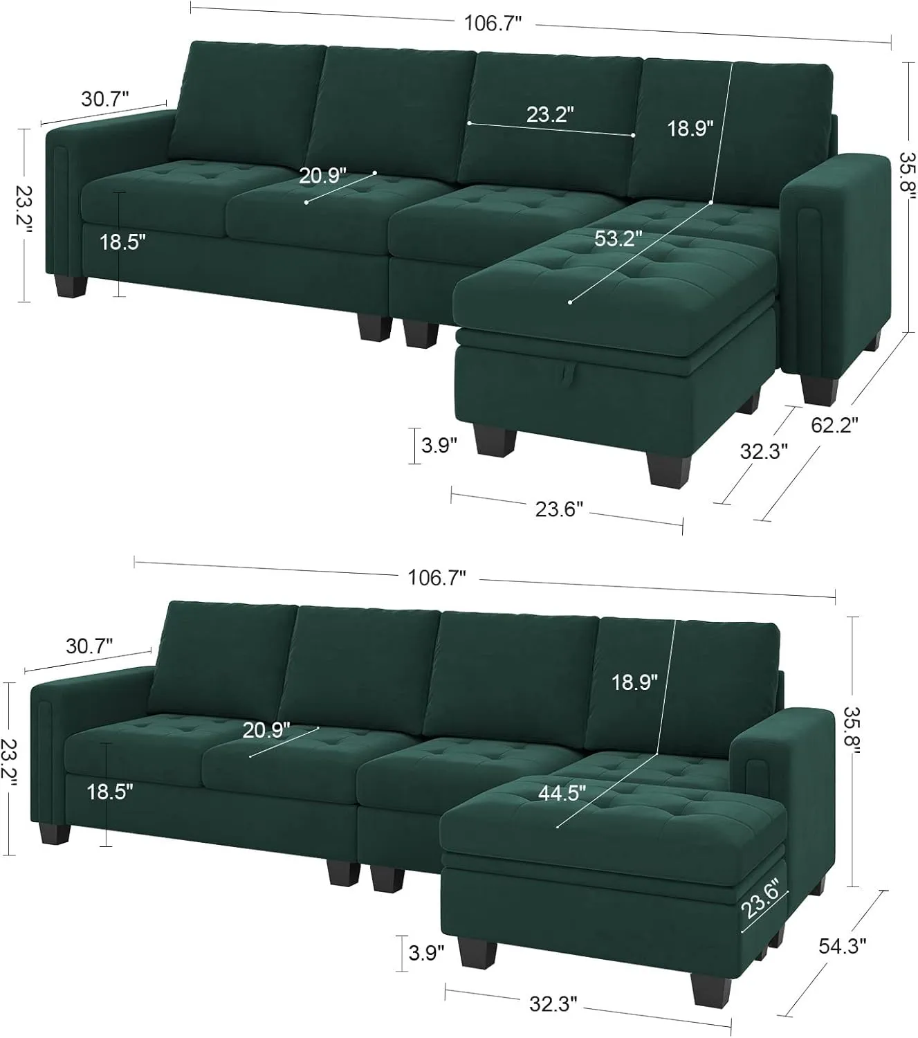 Belffin Reversible Sectional Convertible Storage by Couch.com