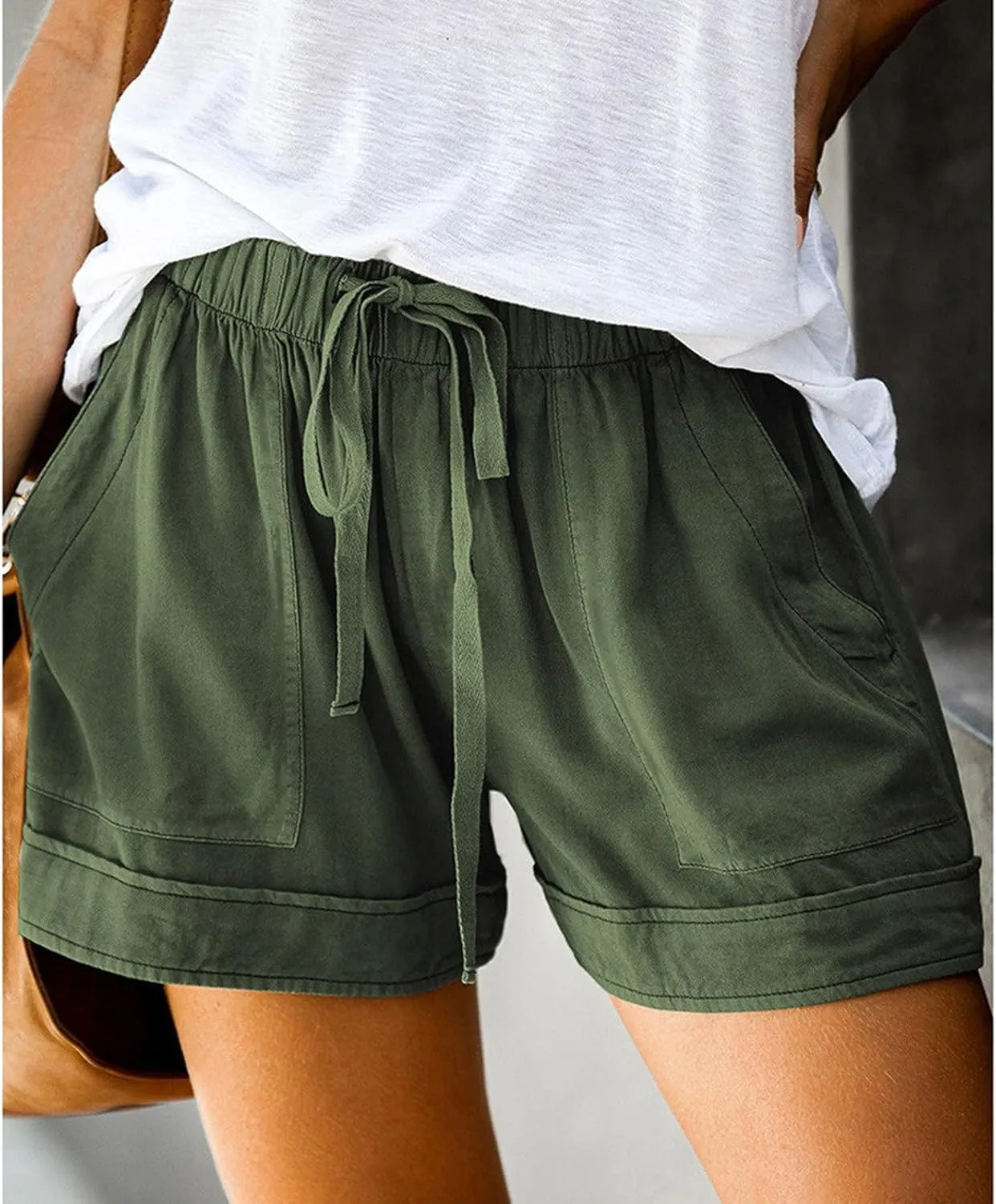 Bermuda Shorts for Women Loose High Waisted Short Pants Wide Leg Linen Knee Length Summer Casual Long Pockets
