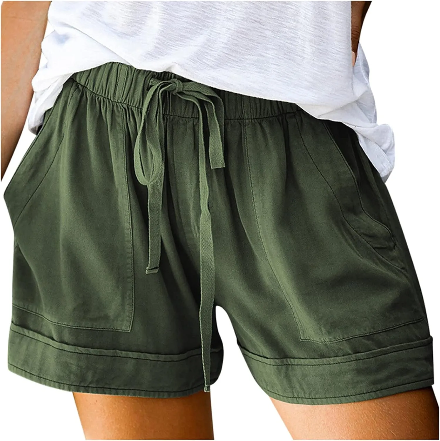 Bermuda Shorts for Women Loose High Waisted Short Pants Wide Leg Linen Knee Length Summer Casual Long Pockets