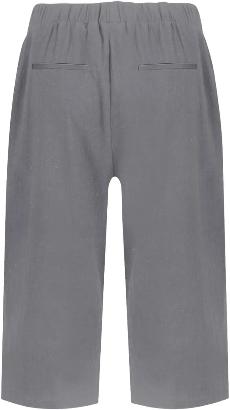 Bermuda Shorts for Women Wide Leg Linen Knee Length Summer Casual Long Shorts Loose High Waisted Short with Pockets