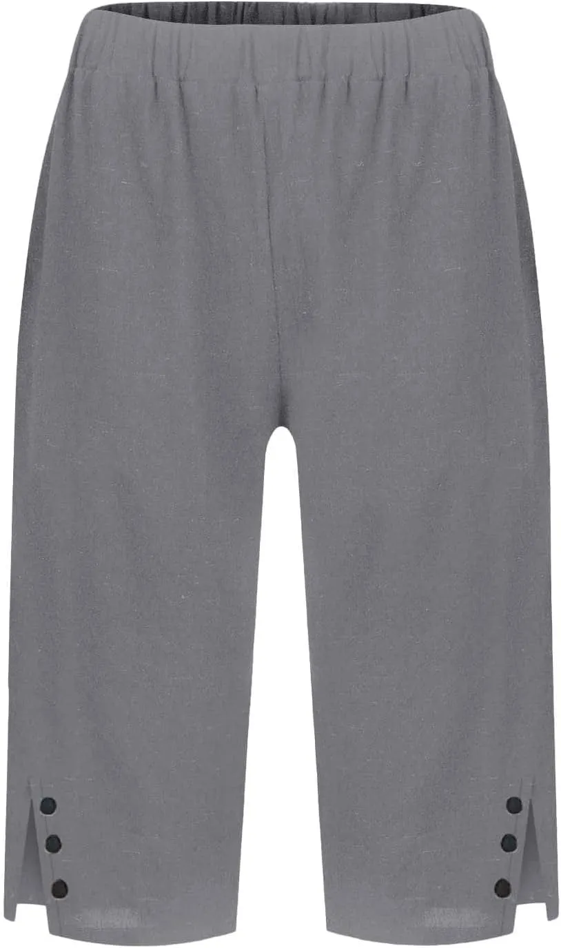 Bermuda Shorts for Women Wide Leg Linen Knee Length Summer Casual Long Shorts Loose High Waisted Short with Pockets